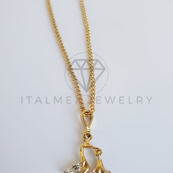 18K Gold Plated Stork with Baby & 22" Chain - Picture 5 of 8